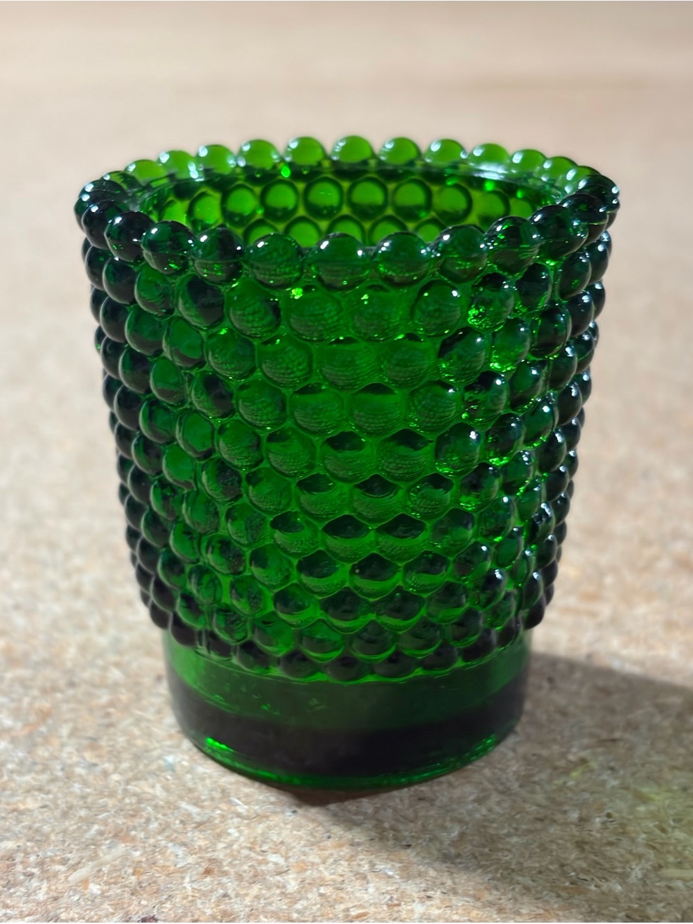 Vintage Emerald Green Hobnail Votive Candle Holder 2.5” Tall